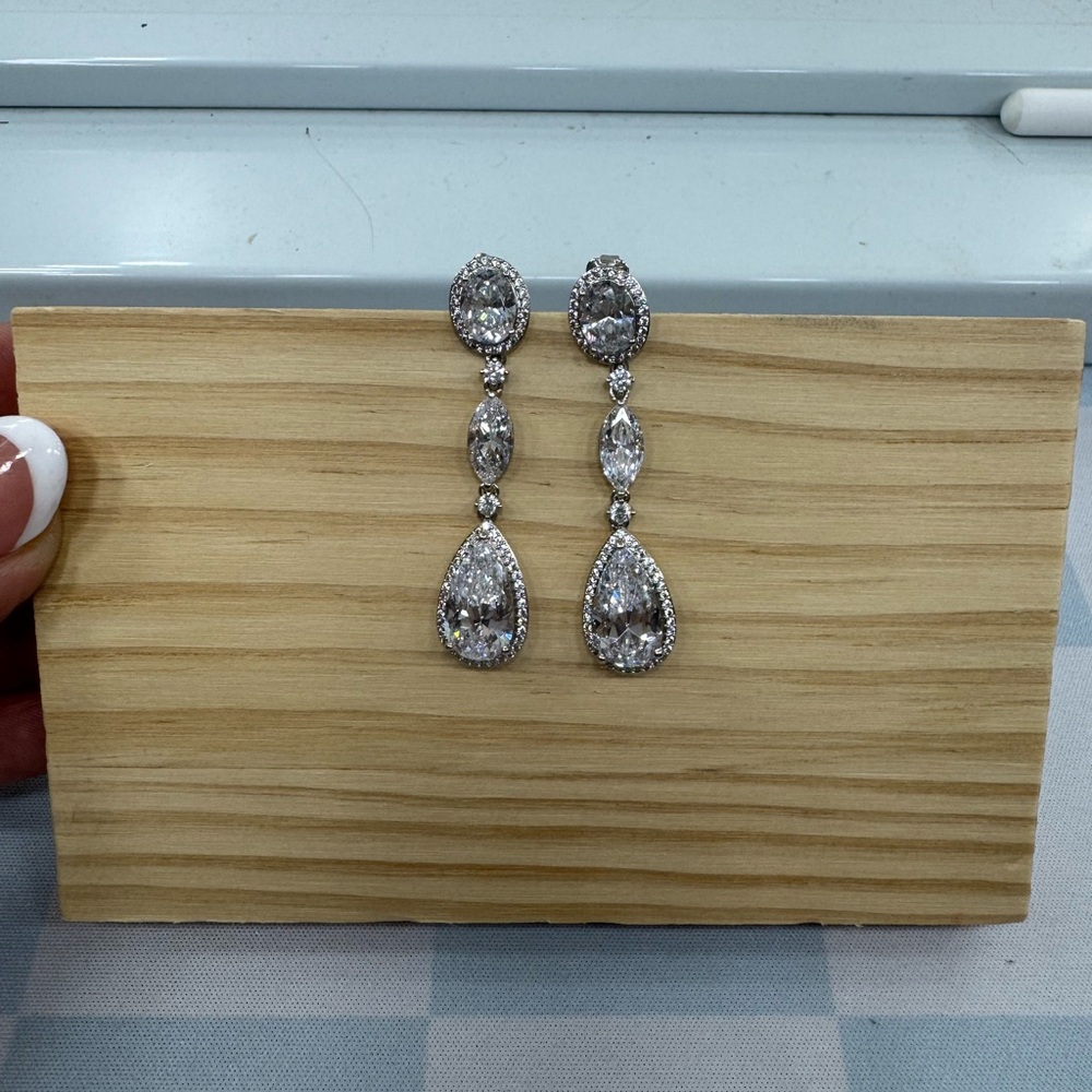Eliot Danori Oval Crystal Drop Earrings in Silver - Picture 4 of 11